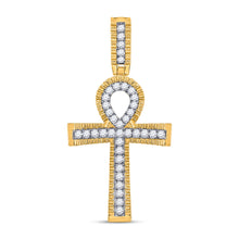 Load image into Gallery viewer, 10kt Yellow Gold Mens Round Diamond Ankh Cross Charm Pendant 1 Cttw
