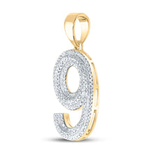 Load image into Gallery viewer, 10kt Yellow Gold Mens Round Diamond Number 9 Charm Pendant 5/8 Cttw
