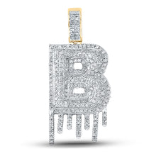 Load image into Gallery viewer, 10kt Yellow Gold Mens Round Diamond Dripping B Letter Charm Pendant 5/8 Cttw
