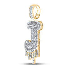 Load image into Gallery viewer, 10kt Yellow Gold Mens Round Diamond Dripping J Letter Charm Pendant 5/8 Cttw
