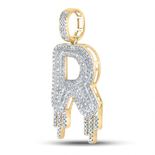Load image into Gallery viewer, 10kt Yellow Gold Mens Round Diamond Dripping R Letter Charm Pendant 3/4 Cttw
