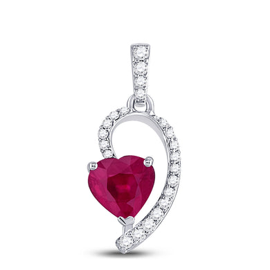 10kt White Gold Womens Heart Ruby Fashion Pendant 5/8 Cttw