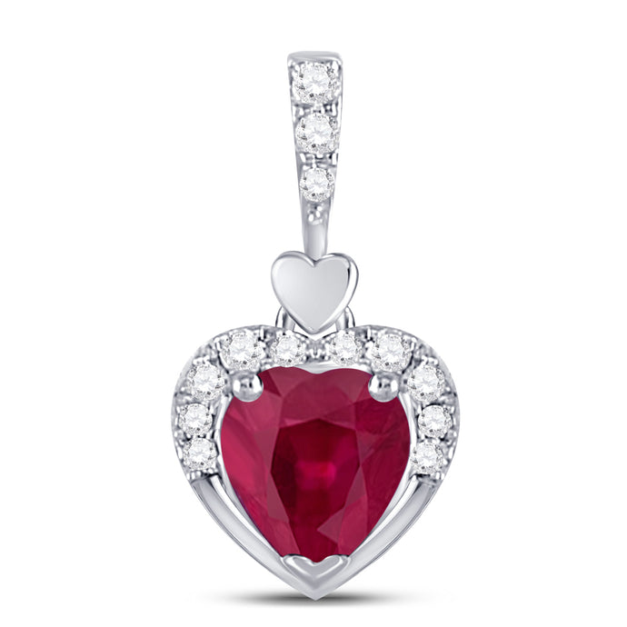 10kt White Gold Womens Heart Lab-Created Ruby Fashion Pendant 1/2 Cttw