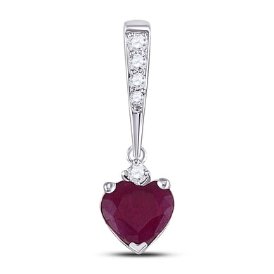 10kt White Gold Womens Heart Lab-Created Ruby Solitaire Pendant .03 Cttw