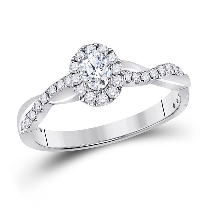 14kt White Gold Oval Diamond Halo Bridal Wedding Engagement Ring 5/8 Cttw