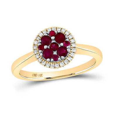 14kt Yellow Gold Womens Round Ruby Diamond Cluster Ring 1/2 Cttw