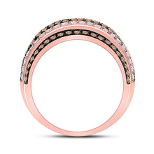 Load image into Gallery viewer, 14kt Rose Gold Womens Round Brown Diamond Stripe Band Ring 1 Cttw
