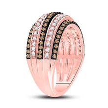 Load image into Gallery viewer, 14kt Rose Gold Womens Round Brown Diamond Stripe Band Ring 1 Cttw
