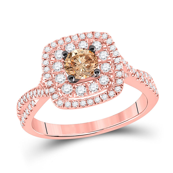 14kt Rose Gold Round Brown Diamond Solitaire Bridal Wedding Engagement Ring 7/8 Cttw