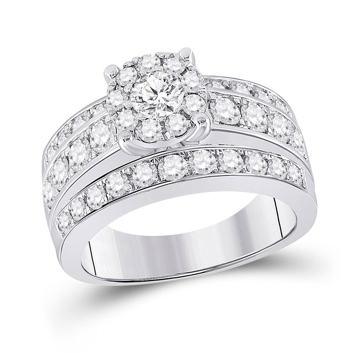 14kt White Gold Round Diamond Halo Bridal Wedding Engagement Ring 2 Cttw