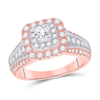 14kt Two-tone Gold Princess Diamond Halo Bridal Wedding Engagement Ring 1-1/2 Cttw