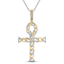 Load image into Gallery viewer, 10kt Yellow Gold Mens Round Diamond Ankh Cross Charm Pendant 3/8 Cttw
