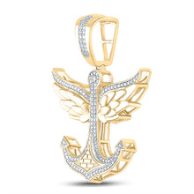 Load image into Gallery viewer, 10kt Yellow Gold Mens Round Diamond Anchor Wings Charm Pendant 1/3 Cttw

