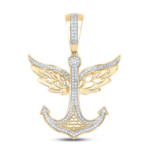 Load image into Gallery viewer, 10kt Yellow Gold Mens Round Diamond Anchor Wings Charm Pendant 1/3 Cttw

