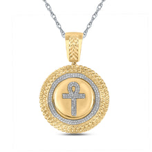 Load image into Gallery viewer, 10kt Yellow Gold Mens Round Diamond Ankh Circle Charm Pendant 1/2 Cttw
