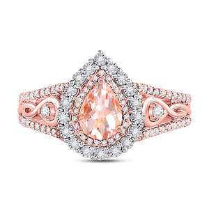 14kt Rose Gold Womens Pear Morganite Diamond-accent Solitaire Ring 1/2 Cttw