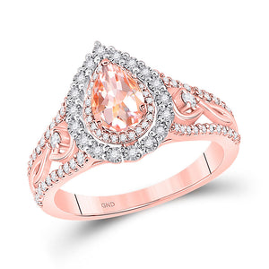 14kt Rose Gold Womens Pear Morganite Diamond-accent Solitaire Ring 1/2 Cttw