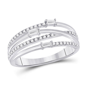 14kt White Gold Womens Baguette Diamond Crossover Fashion Ring 1/4 Cttw