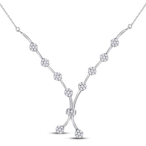 14kt White Gold Womens Round Diamond Flower Cluster Cocktail Necklace 1 Cttw