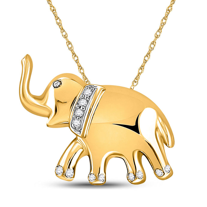 10kt Yellow Gold Womens Round Diamond Elephant Animal Pendant .03 Cttw
