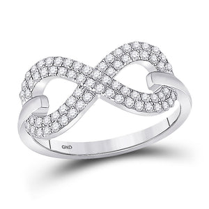 10kt White Gold Womens Round Diamond Infinity Ring 1/3 Cttw