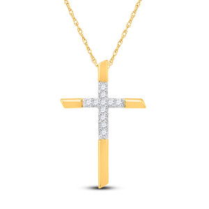 10kt Yellow Gold Womens Round Diamond Cross Pendant 1/8 Cttw