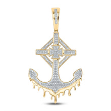 Load image into Gallery viewer, 10kt Yellow Gold Mens Round Diamond Anchor Cross Charm Pendant 1/2 Cttw
