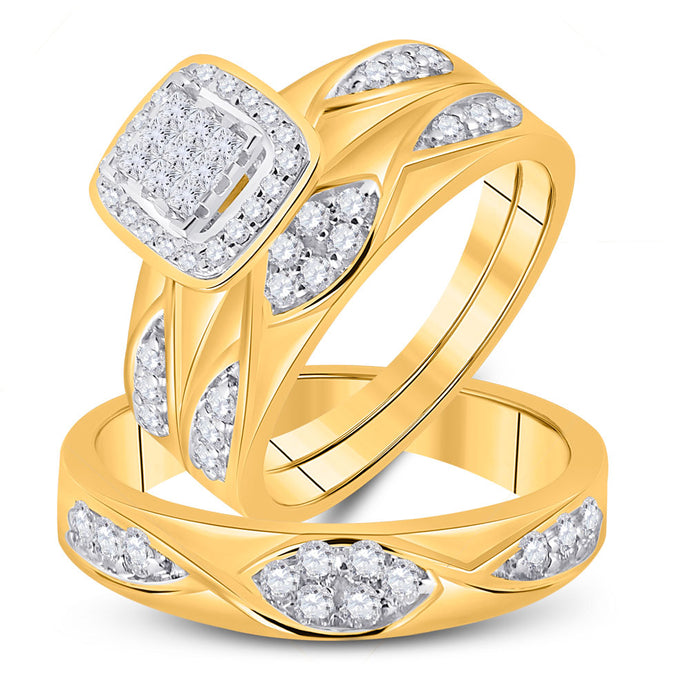 10kt Yellow Gold His Hers Princess Diamond Square Matching Wedding Set 5/8 Cttw