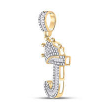 Load image into Gallery viewer, 10kt Yellow Gold Mens Baguette Diamond Crown J Letter Charm Pendant 1/2 Cttw
