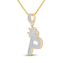 Load image into Gallery viewer, 10kt Yellow Gold Mens Baguette Diamond Crown P Letter Charm Pendant 5/8 Cttw

