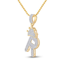 Load image into Gallery viewer, 10kt Yellow Gold Mens Baguette Diamond Crown R Letter Charm Pendant 3/4 Cttw
