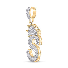 Load image into Gallery viewer, 10kt Yellow Gold Mens Baguette Diamond Crown S Letter Charm Pendant 3/4 Cttw
