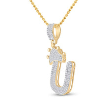 Load image into Gallery viewer, 10kt Yellow Gold Mens Baguette Diamond Crown U Letter Charm Pendant 5/8 Cttw
