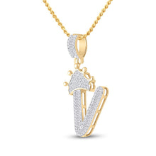 Load image into Gallery viewer, 10kt Yellow Gold Mens Baguette Diamond Crown V Letter Charm Pendant 5/8 Cttw
