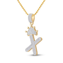 Load image into Gallery viewer, 10kt Yellow Gold Mens Baguette Diamond Crown X Letter Charm Pendant 5/8 Cttw
