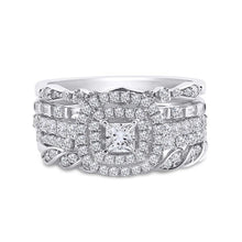 Load image into Gallery viewer, 14kt White Gold Princess Diamond Bridal Wedding Ring Band Set 1-1/3 Cttw

