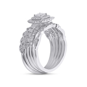 14kt White Gold Princess Diamond Bridal Wedding Ring Band Set 1-1/3 Cttw