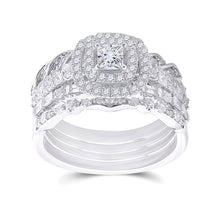 Load image into Gallery viewer, 14kt White Gold Princess Diamond Bridal Wedding Ring Band Set 1-1/3 Cttw
