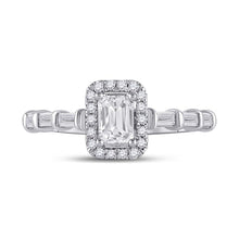 Load image into Gallery viewer, 14kt White Gold Emerald Diamond Solitaire Bridal Wedding Engagement Ring 7/8 Cttw

