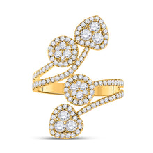 Load image into Gallery viewer, 14kt Yellow Gold Womens Round Diamond Bypass Cluster Heart Ring 1-1/4 Cttw
