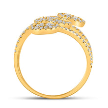 Load image into Gallery viewer, 14kt Yellow Gold Womens Round Diamond Bypass Cluster Heart Ring 1-1/4 Cttw
