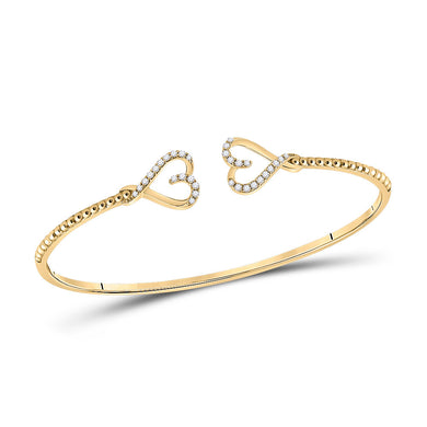 14kt Yellow Gold Womens Round Diamond Bisected Heart Bangle Bracelet 1/5 Cttw