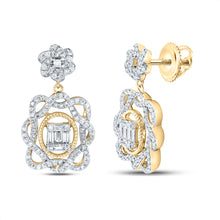 Load image into Gallery viewer, 14kt Yellow Gold Womens Baguette Diamond Dangle Earrings 1 Cttw
