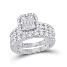Load image into Gallery viewer, 14kt White Gold Baguette Diamond Bridal Wedding Ring Band Set 2-1/5 Cttw

