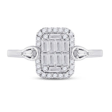 Load image into Gallery viewer, 14kt White Gold Womens Baguette Diamond Rectangle Fashion Ring 1/2 Cttw
