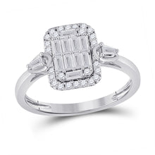 Load image into Gallery viewer, 14kt White Gold Womens Baguette Diamond Rectangle Fashion Ring 1/2 Cttw
