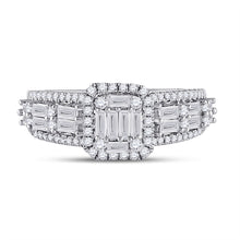 Load image into Gallery viewer, 14kt White Gold Womens Baguette Diamond Square Fashion Ring 1 Cttw
