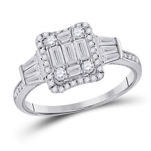 Load image into Gallery viewer, 14kt White Gold Womens Baguette Diamond Square Ring 3/4 Cttw
