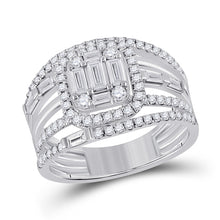 Load image into Gallery viewer, 14kt White Gold Baguette Diamond Halo Bridal Wedding Ring Band Set 1 Cttw

