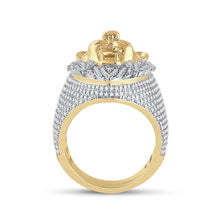 Load image into Gallery viewer, 14kt Yellow Gold Mens Round Ruby Diamond Lion Face Animal Ring 1-3/4 Cttw
